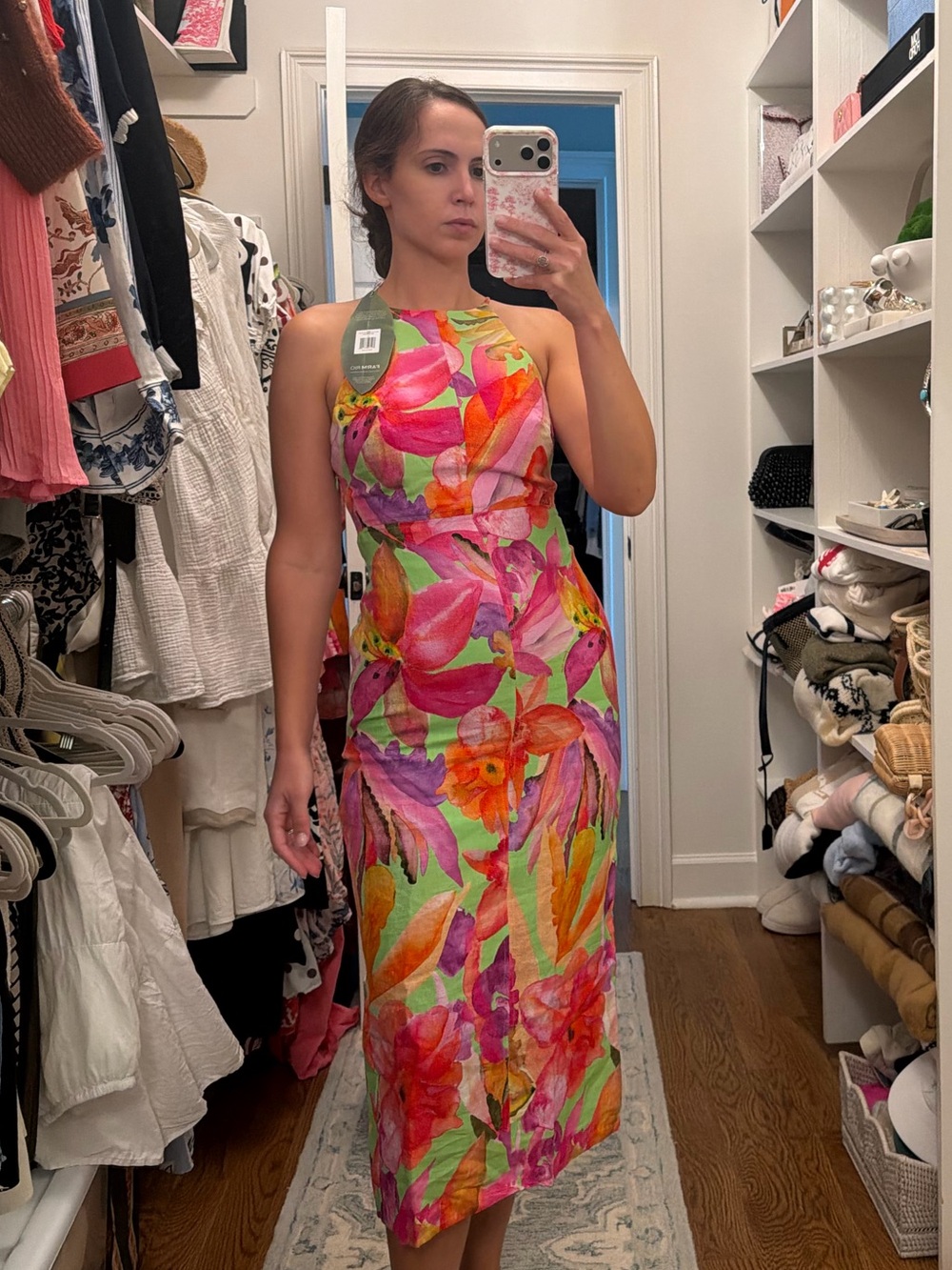 FARM Rio Lime Green Multicolor Floral Midi Dress